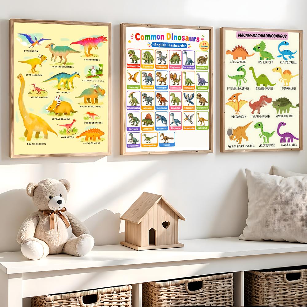 Kids Education Name - Poster met een overzicht van dinosauriennamen,